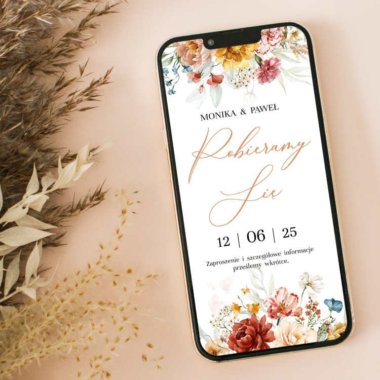 Elektroniczne Save the date (powiadomienie o uroczystości) z motywem pomarańczowych kwiatów - Summer Flowers 